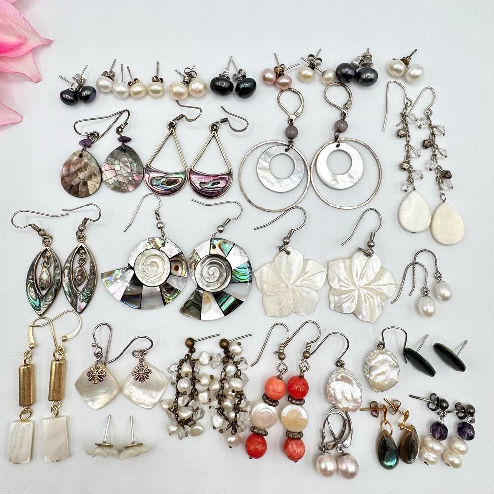 Large Shell Pearl MOP Mother Of Pearl Mermaidcore Mixed Earring Lot Beachy Vaca
